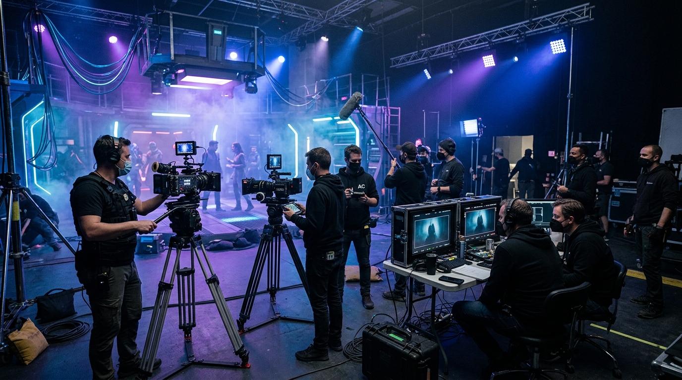 Equipo trabajando en set
